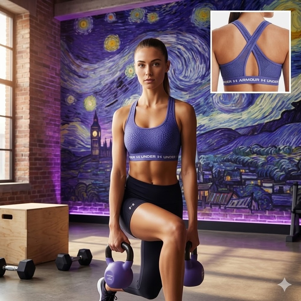 Under Armour Purple Polka Dot HeatGear‎ Mid Crossback Sports Bra YXL Womens XS